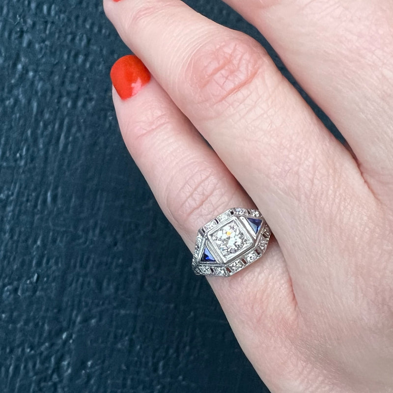 Edwardian Platinum Diamond and Sapphire Beauty