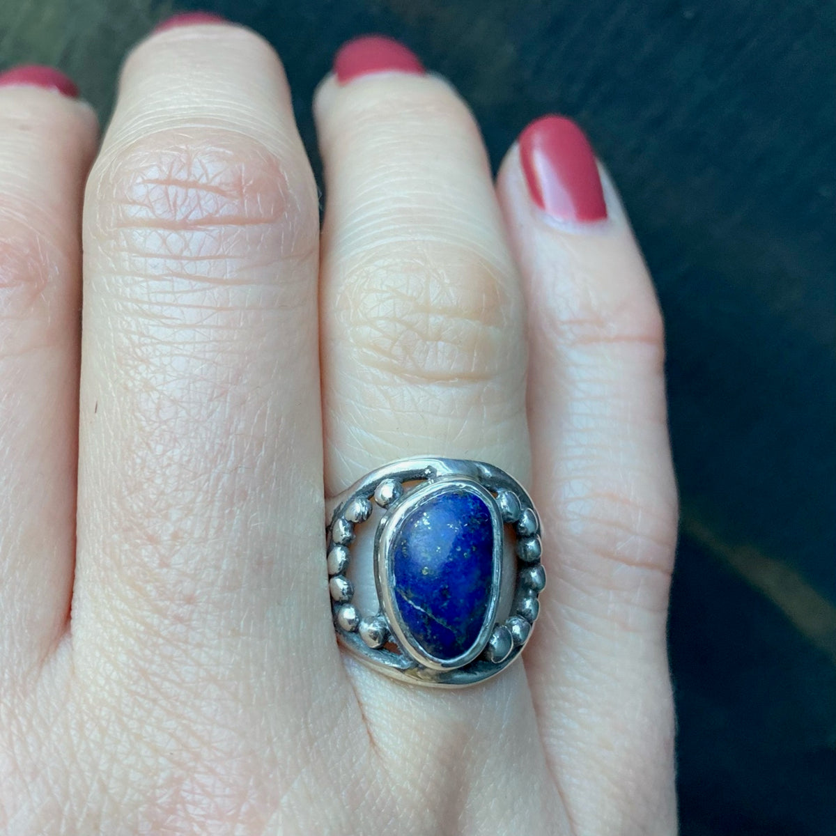 Lapis & Coin Silver Ring with Brutalist Aesthetic