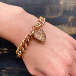 Engraved & Embossed Rose Gold Heart Lock Bracelet