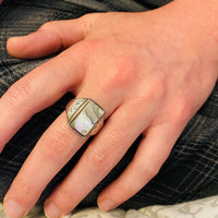 Early Engraved Silver & Abalone Ring in a Larger Size