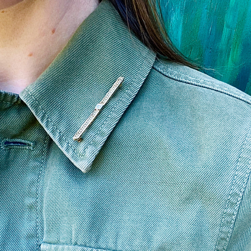 Yellow Gold Filigree Bar Pin with Diamond
