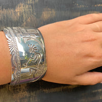 Wide Kokopelli Hopi Silver Cuff