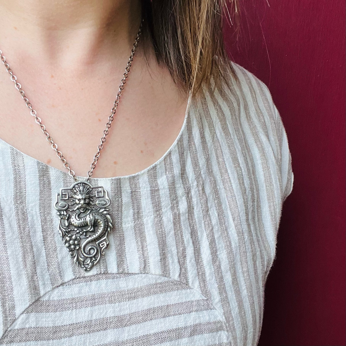 Dragon & Peony Pendant in Sterling Silver