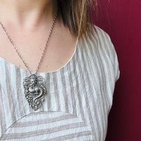 Dragon & Peony Pendant in Sterling Silver