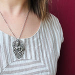 Dragon & Peony Pendant in Sterling Silver
