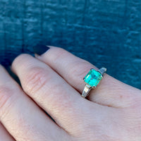 Spring Green Emerald & Baguette Ring in Platinum