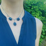 Exquisite Lapis Marcasite & Enamel Silver Necklace