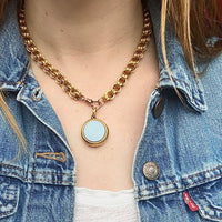 Banded Agate & Carnelian Locket with Lucky Four-Leaf Clover