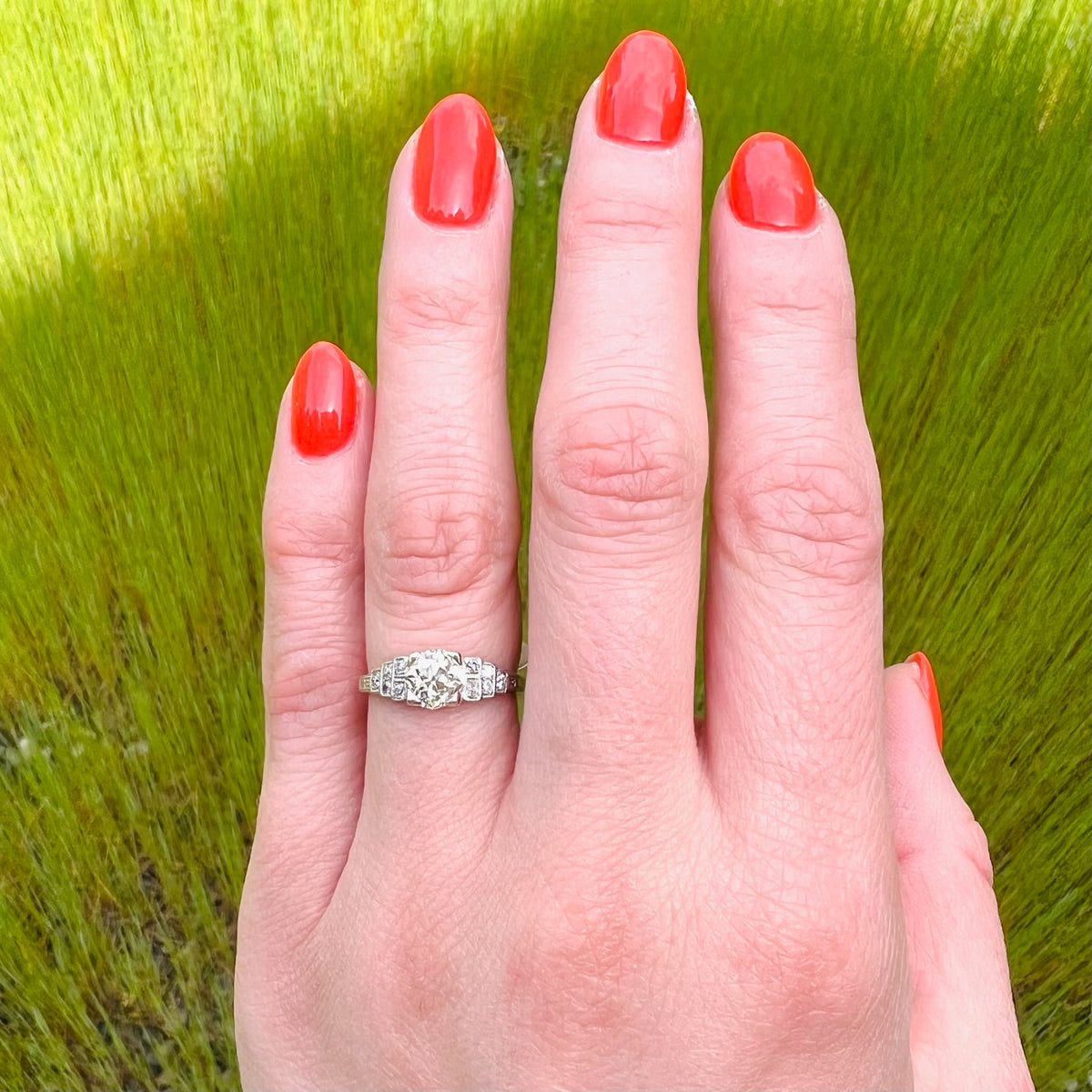 Gorgeous 1ct Old Mine Diamond Deco Step Side Ring