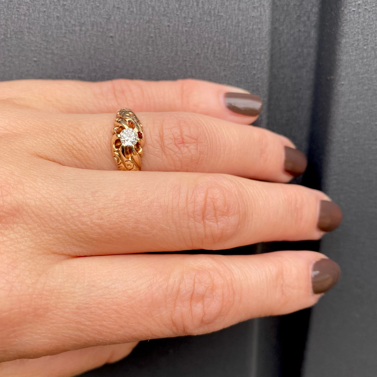 Sculpted & Engraved Belcher Diamond Engagement Ring