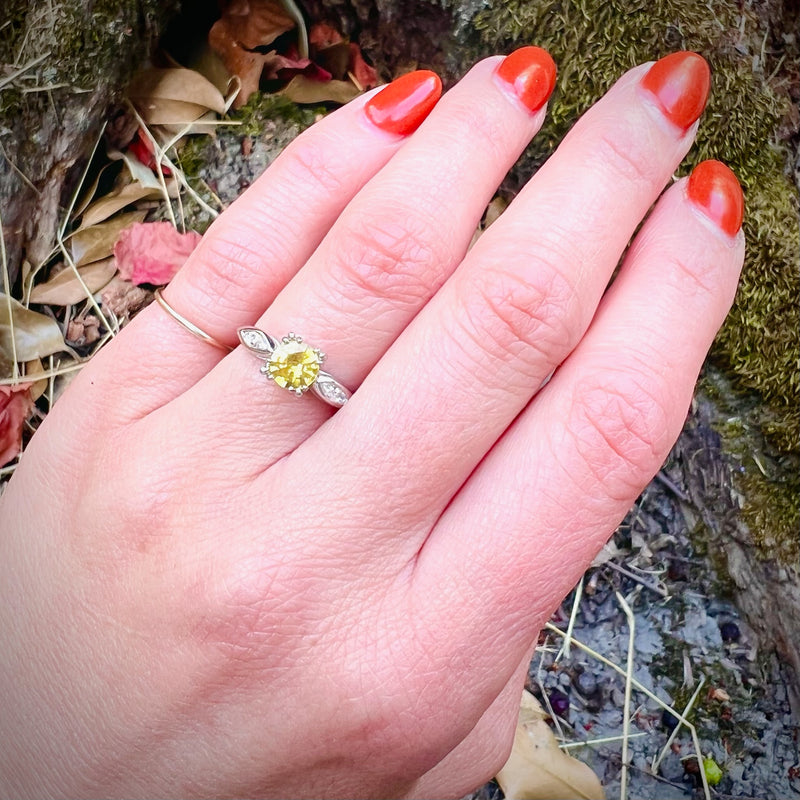 Dazzling Yellow Sapphire with Marquise Accent Diamond Ring