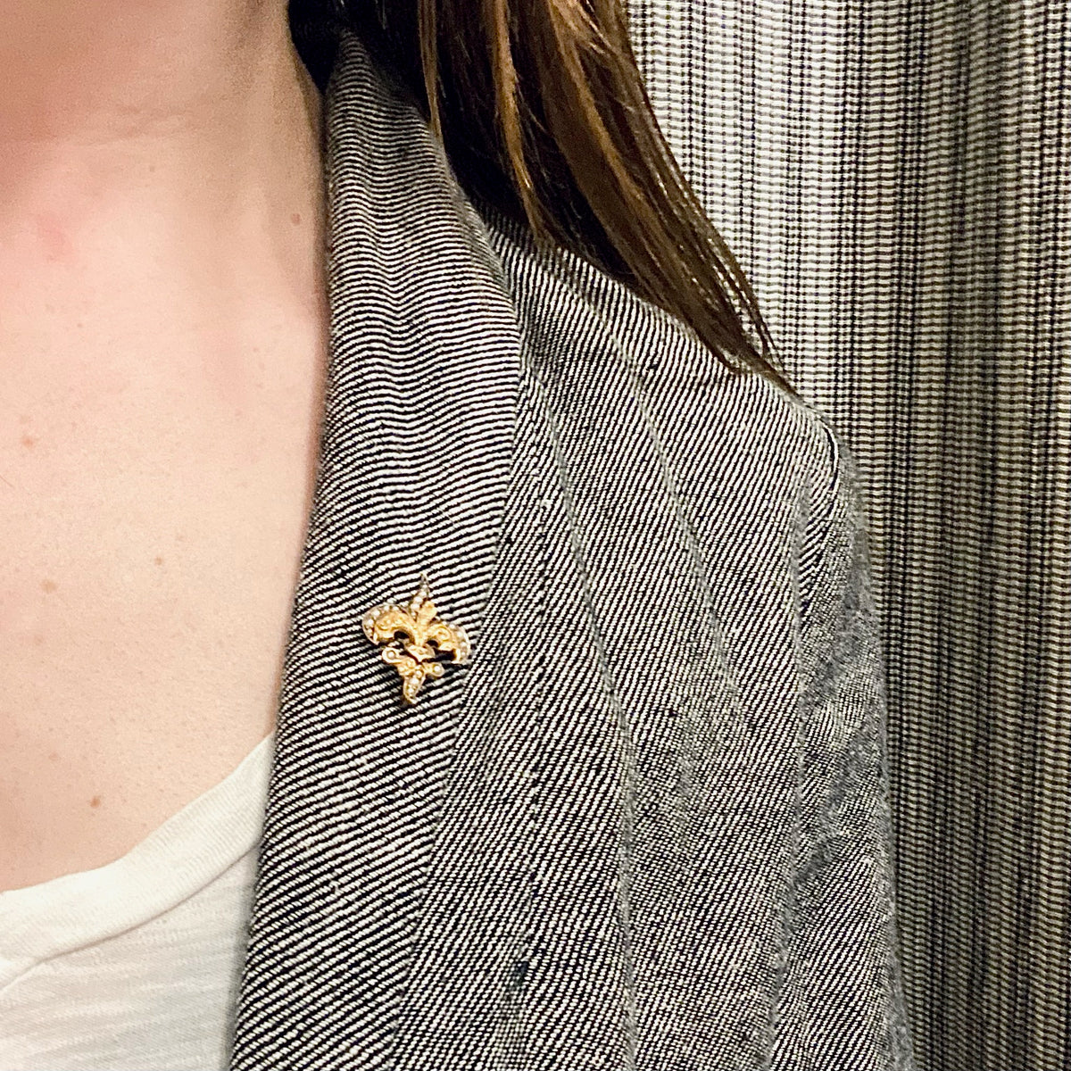 Stylized Fleur de Lis Brooch with Pearls