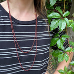 Extra Long Strand of Tiny Garnet & Steel Beads