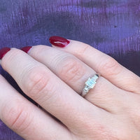 Rare Carré Cut Diamond Retro Platinum Ring