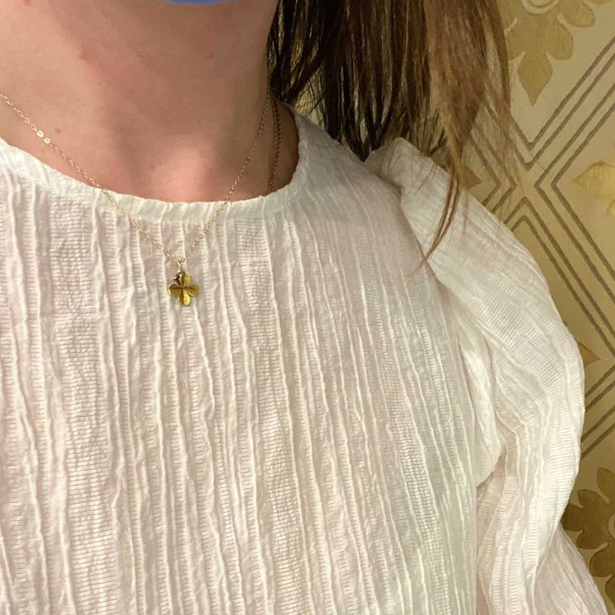 Sweetest Four Leaf Clover Engraved Gold Necklace