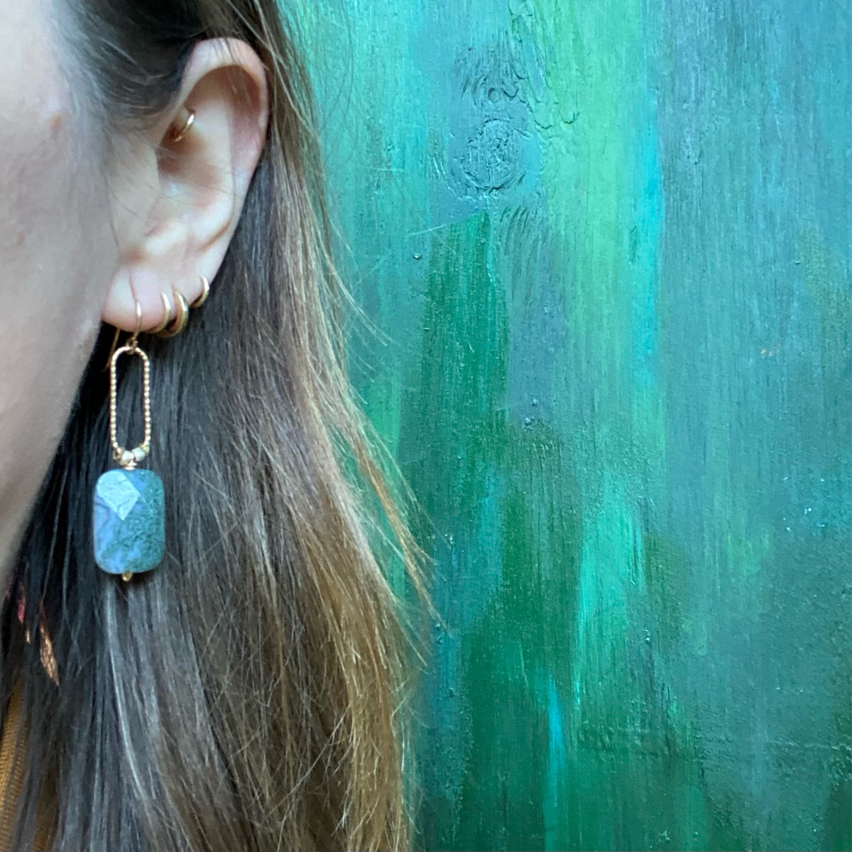 Faceted Moss Agate & Brass Drop Earrings by Brin
