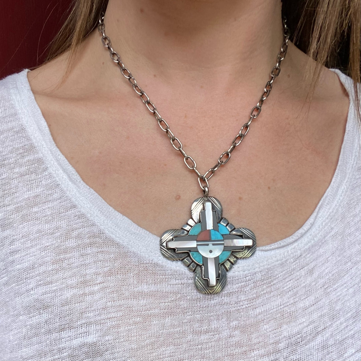 Zuni Inlay Sunface Necklace