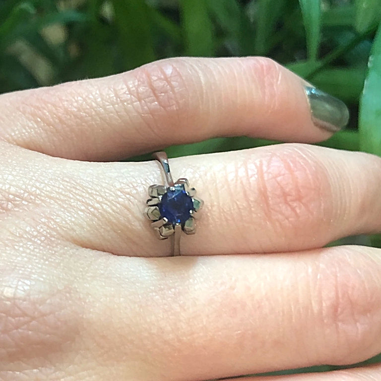 Mid Century Inky-Blue Sapphire Solitaire