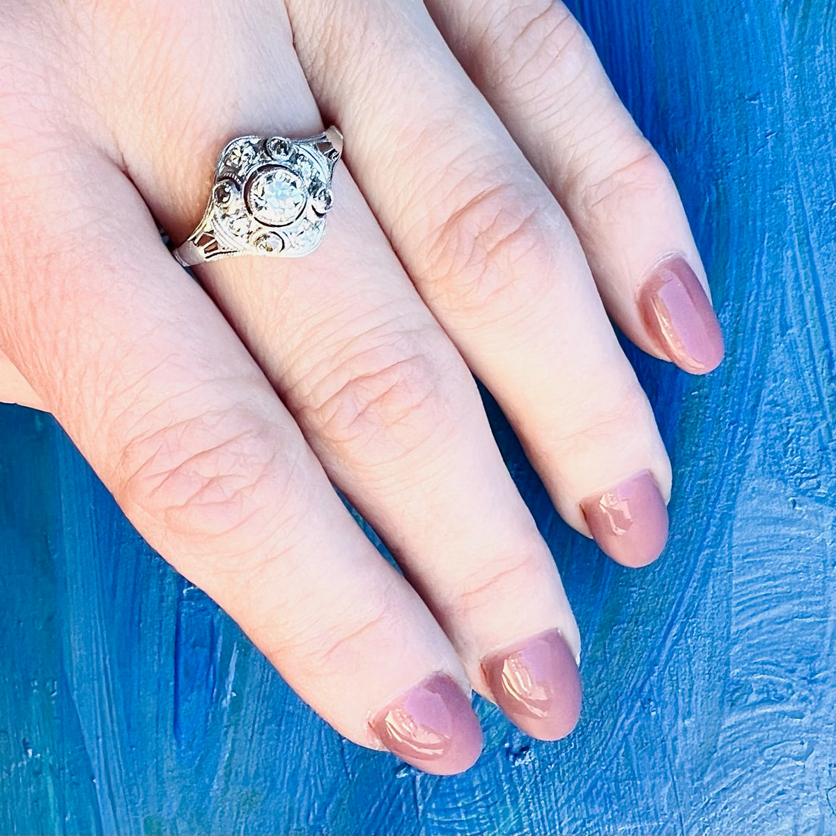 Edwardian Diamond & Platinum Ring with Pretty Details