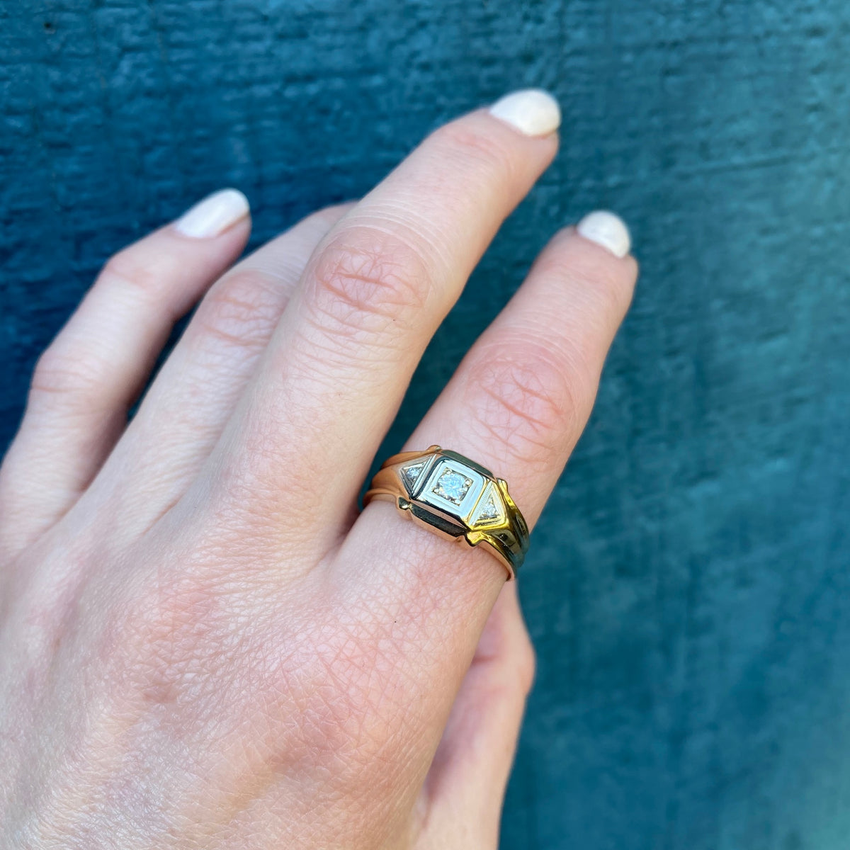 Vintage Bold 1940's 2 tone Gold Diamond Ring