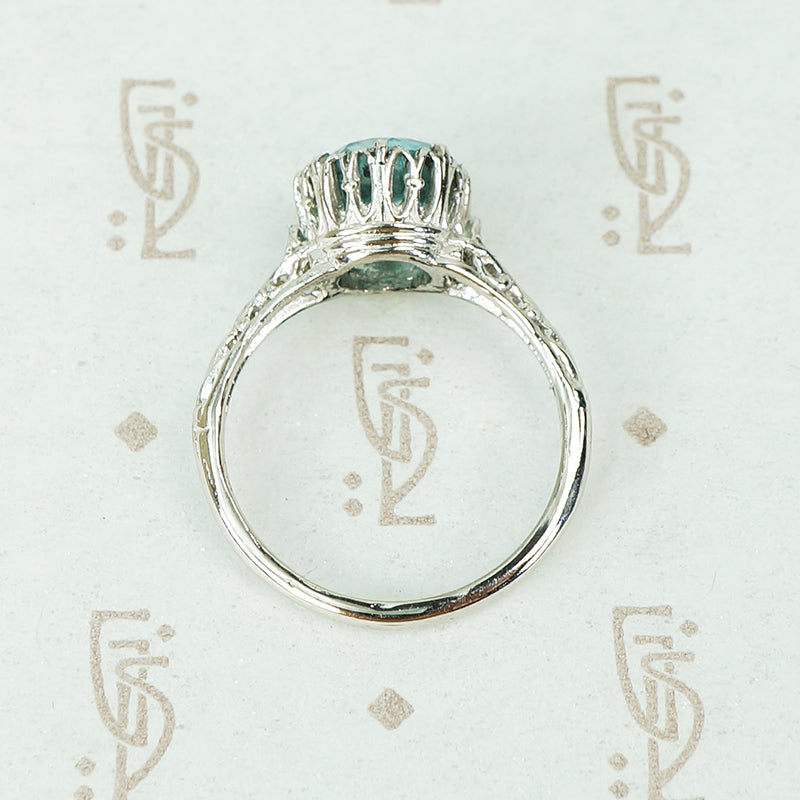 Platinum Filigree Two Carat Blue Zircon Solitaire