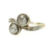 Edwardian Mine Cut Double Diamond Ring Platinum and 18k Yellow Gold