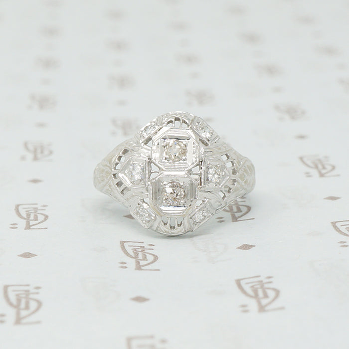18k white gold oec diamond filigree ring