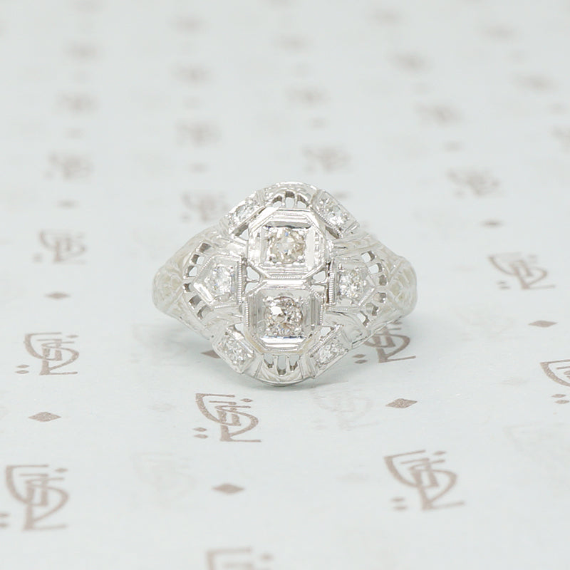 18k white gold oec diamond filigree ring
