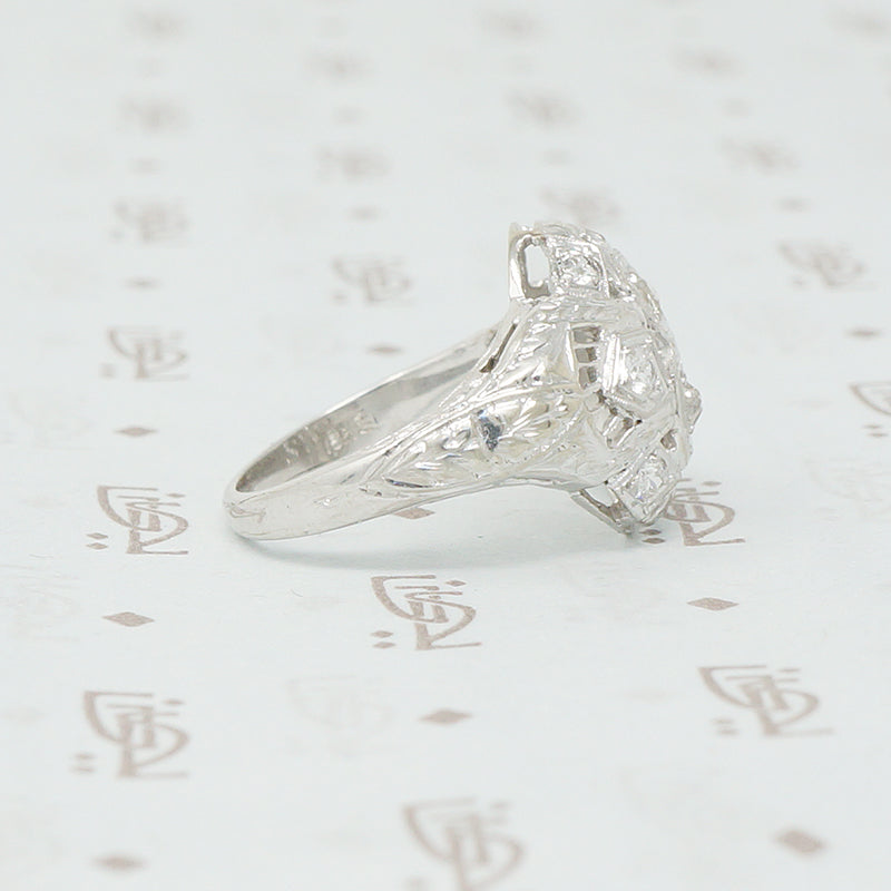 18k white gold oec diamond filigree ring side