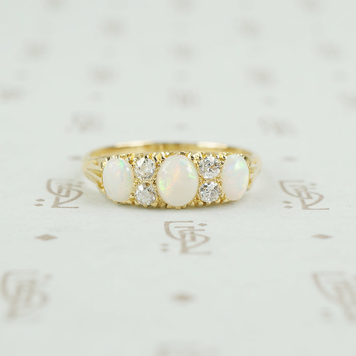 antique opal and diamonf ring in gold