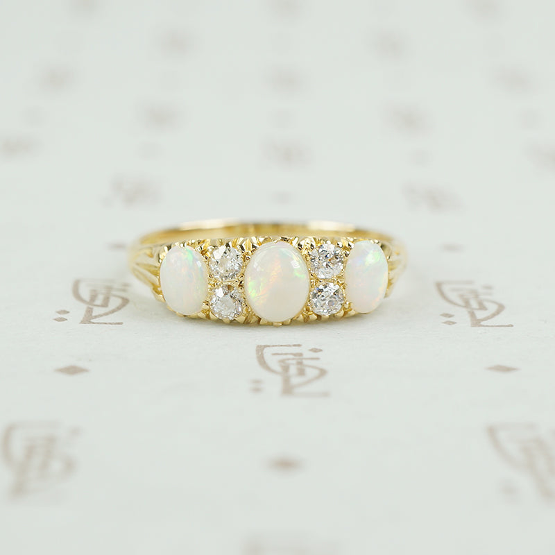 antique opal and diamonf ring in gold