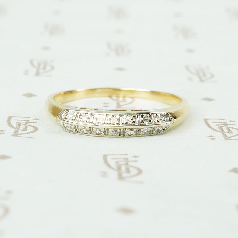 double diamond row 2 tone 14k yellow gold band circa 1940