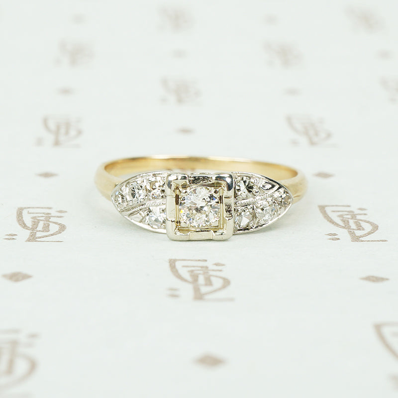 vintage 1940's 2 tone gold and diamond engagement ring