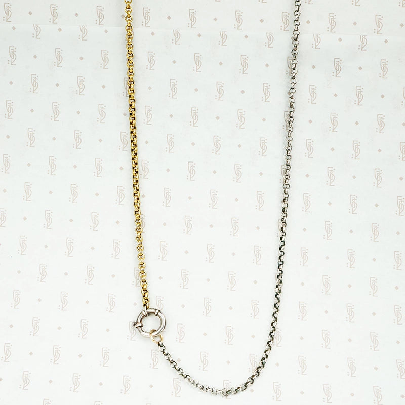 long 2 tone chain with big charm ring