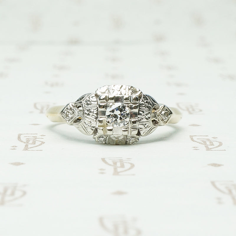 2 tone diamond engagement ring circa 1930