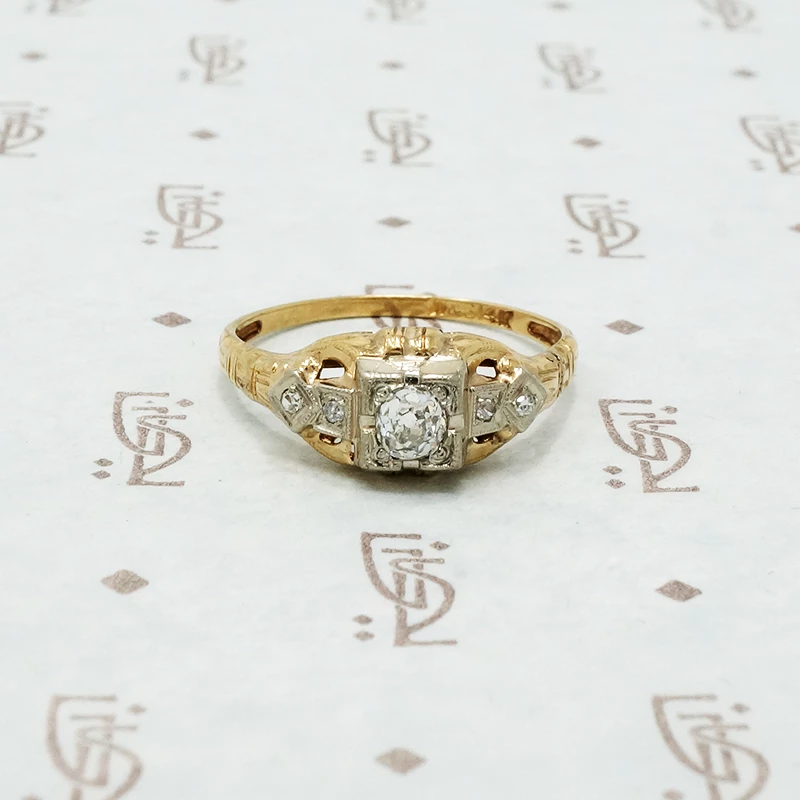 1930's art deco diamond 2 tone engagement ring