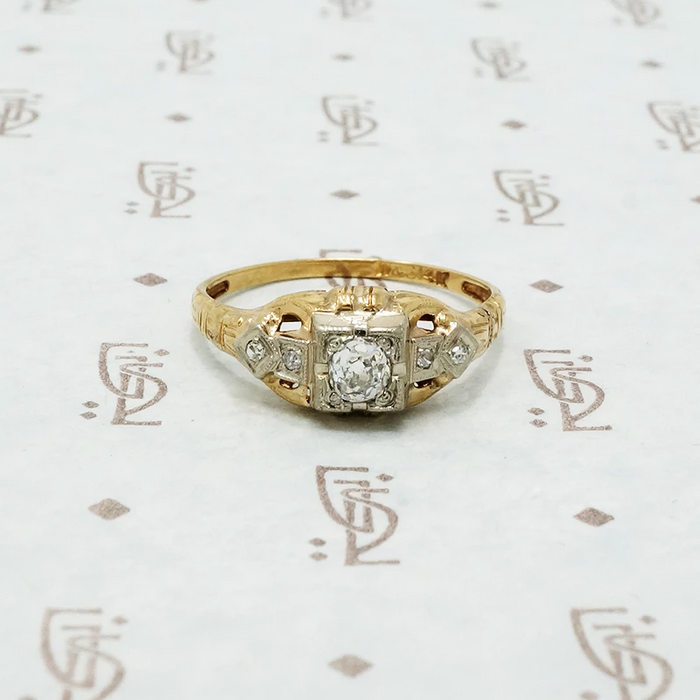1930's art deco diamond 2 tone engagement ring