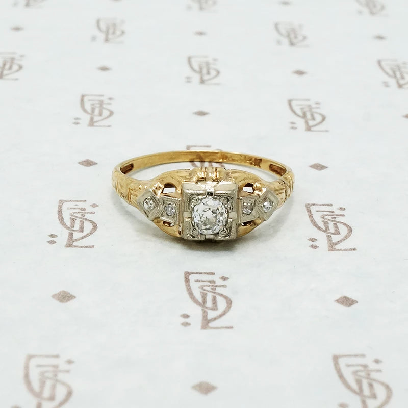 1930's art deco diamond 2 tone engagement ring