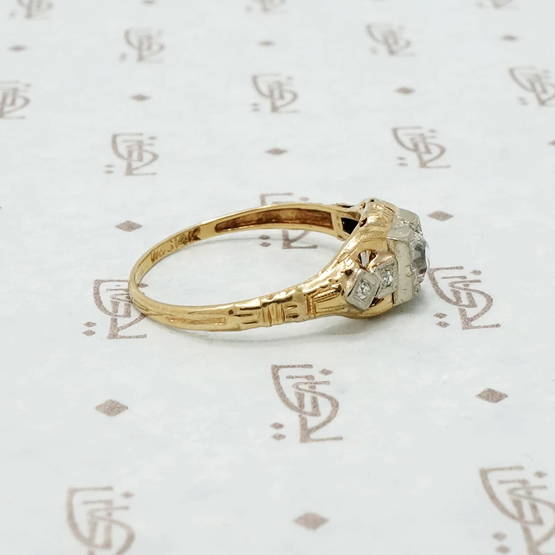 vintage 1930's 2 tone gold engagement ring side view