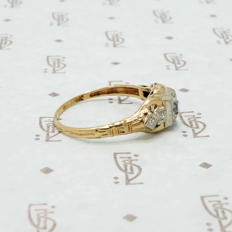 1930's art deco diamond 2 tone engagement ring