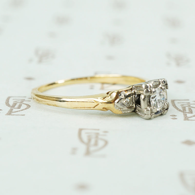 1940's 2 tone gold engagement ring side view