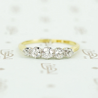 5 diamond vintage band set with oec in platinum on 18k yellow gold