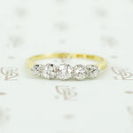 5 diamond vintage band set with oec in platinum on 18k yellow gold