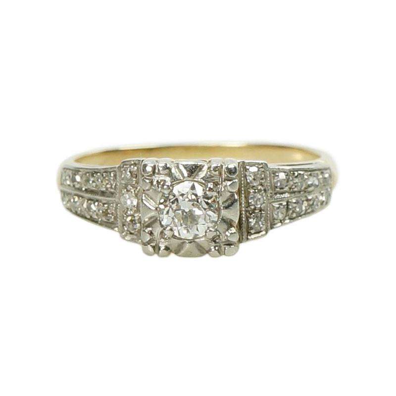 Beautiful 1940's Engagement Ring with Pavé Diamond details