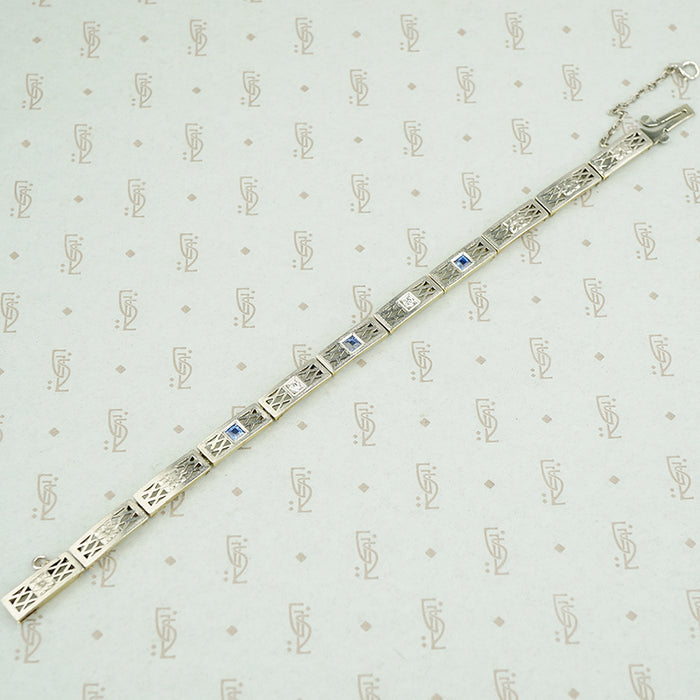 1920's diamond and sapphire filigree bracelet