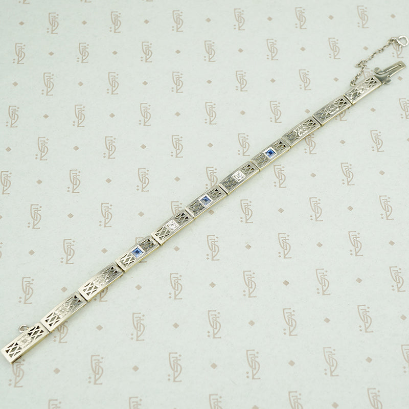 1920's diamond and sapphire filigree bracelet
