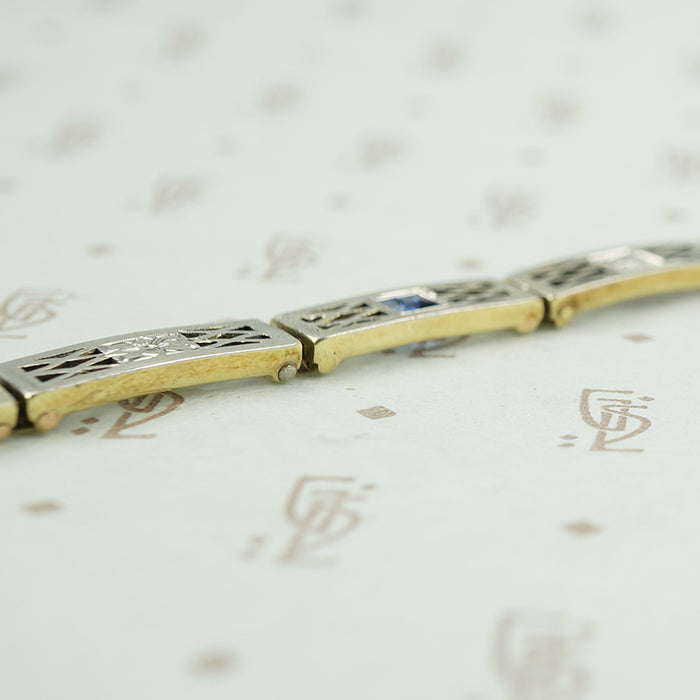 1920's diamond and sapphire filigree bracelet side view