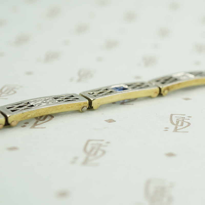 1920's diamond and sapphire filigree bracelet side view