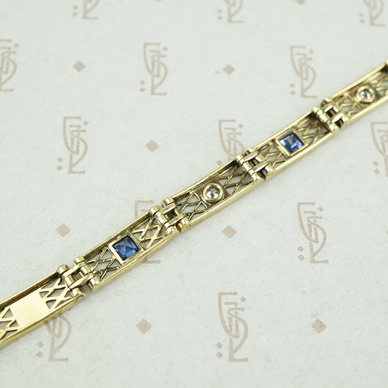 1920's diamond and sapphire filigree bracelet detail of back