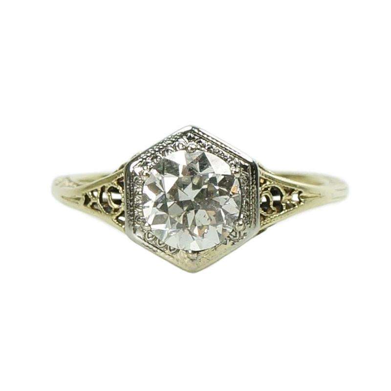Art Deco Filigree Engagement Ring set with an Old Euro